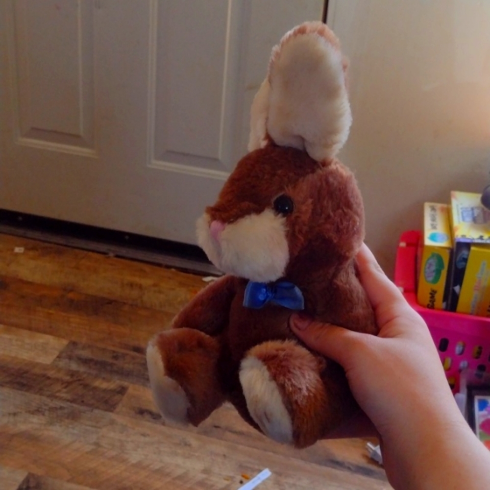 A suffed bunny toy